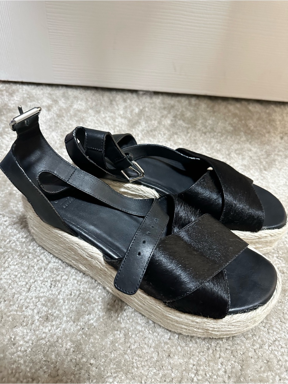 Sey by Seychelles Pony Hair Platform Ankle Wrap Espadrille Wedges